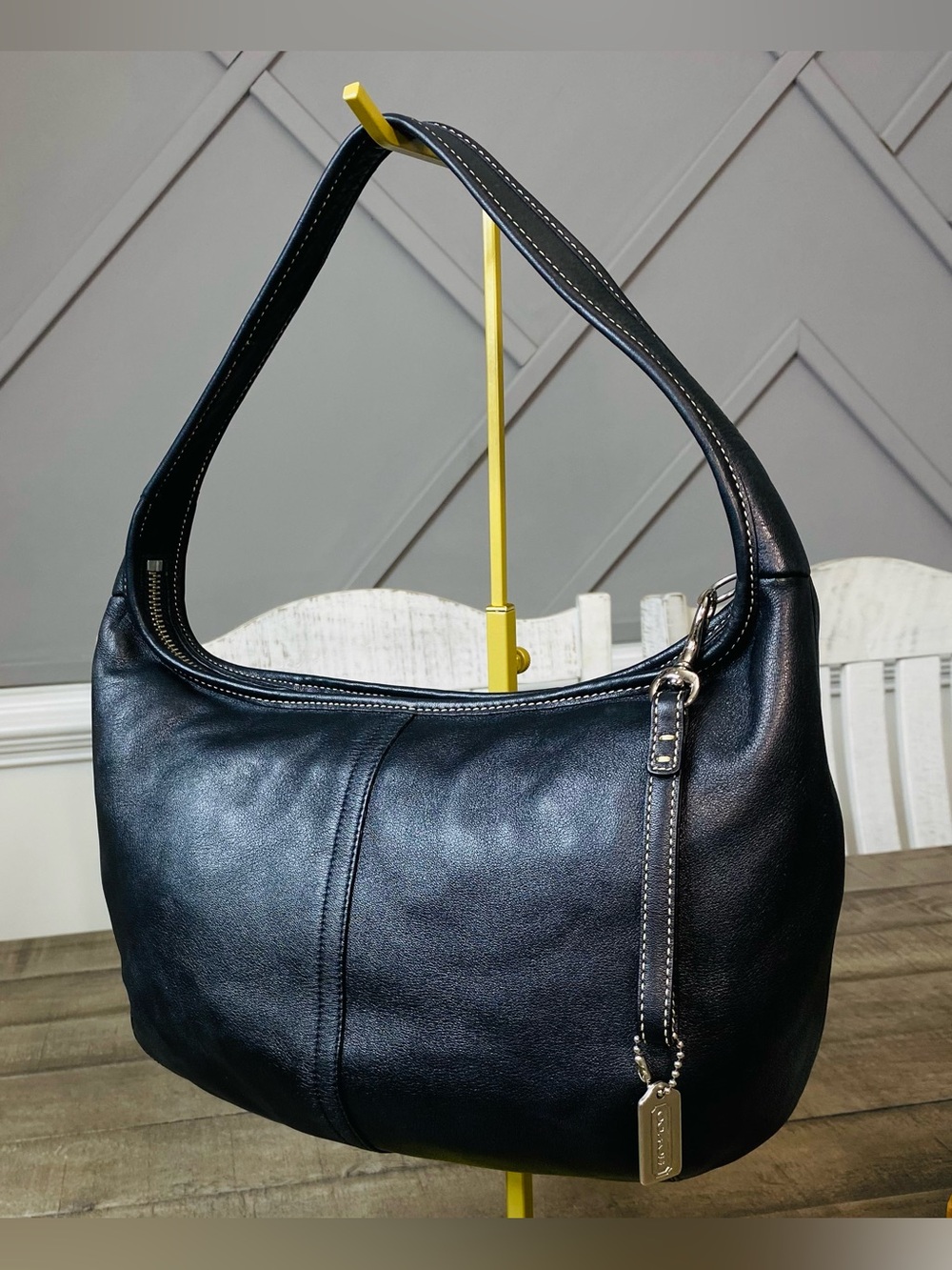 Vintage Coach Black Leather Ergo Hobo Shoulder Bag 9219 Crescent